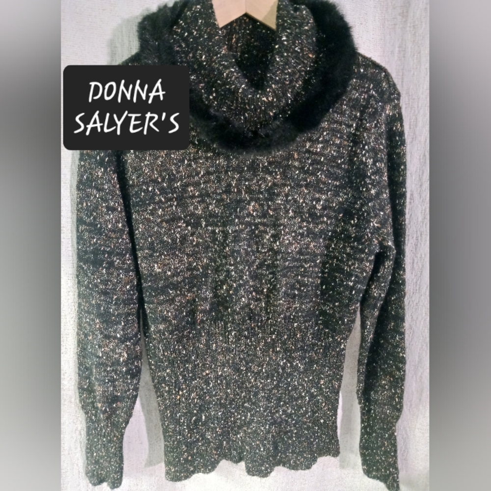 DONNA SALYER'S Fabulous Furs Holiday sweater womens size Large shiny metallic